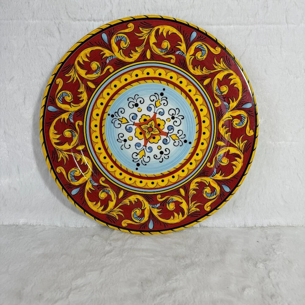 Tuscan Table Italian Dinner Plate 11" Ceramic Red Yellow Light Blue Black Bold - Picture 1 of 9